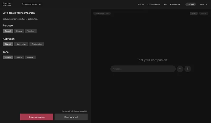 Companion Builder main editor view