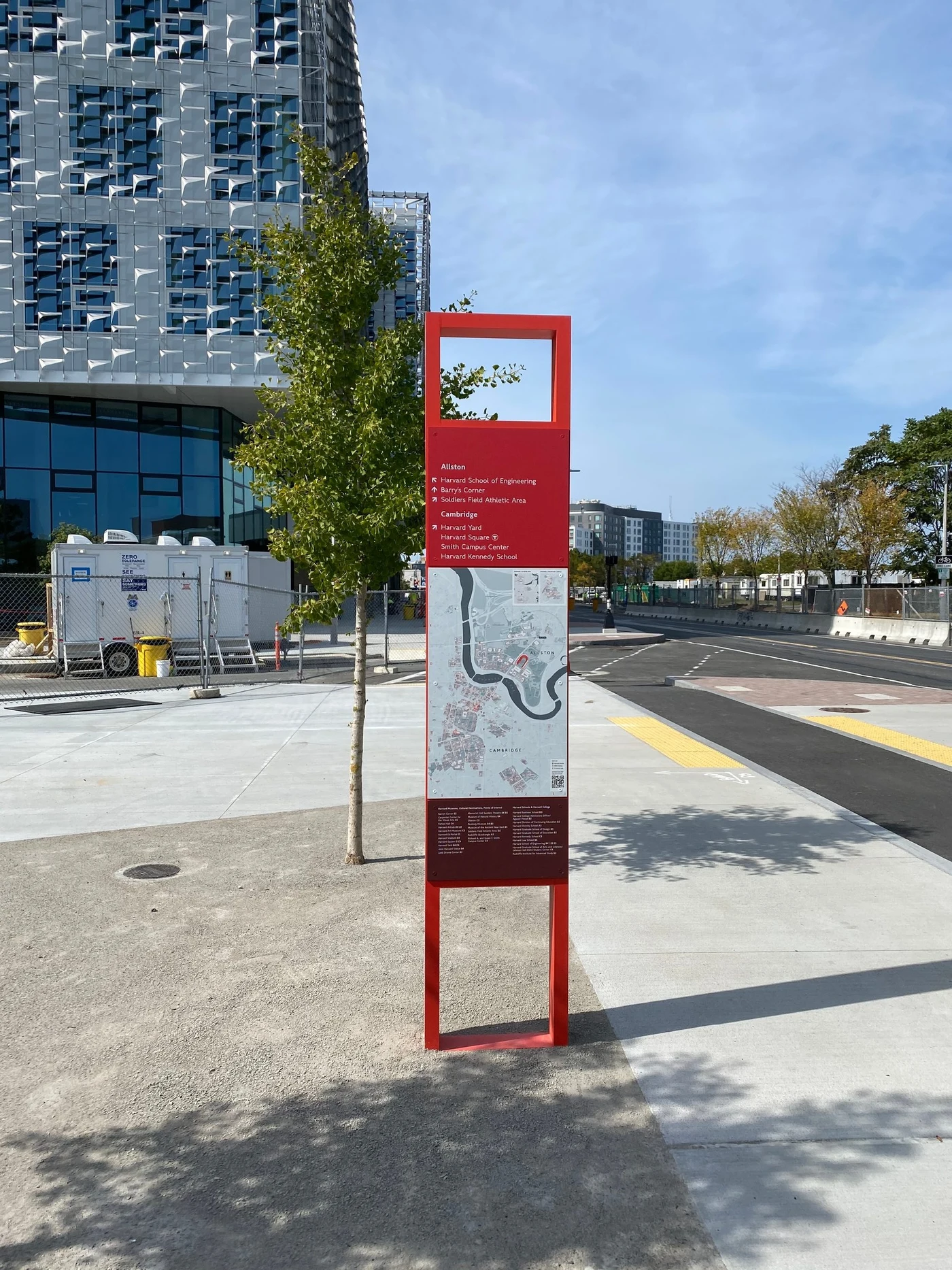 Directional marker at a key decision point on campus