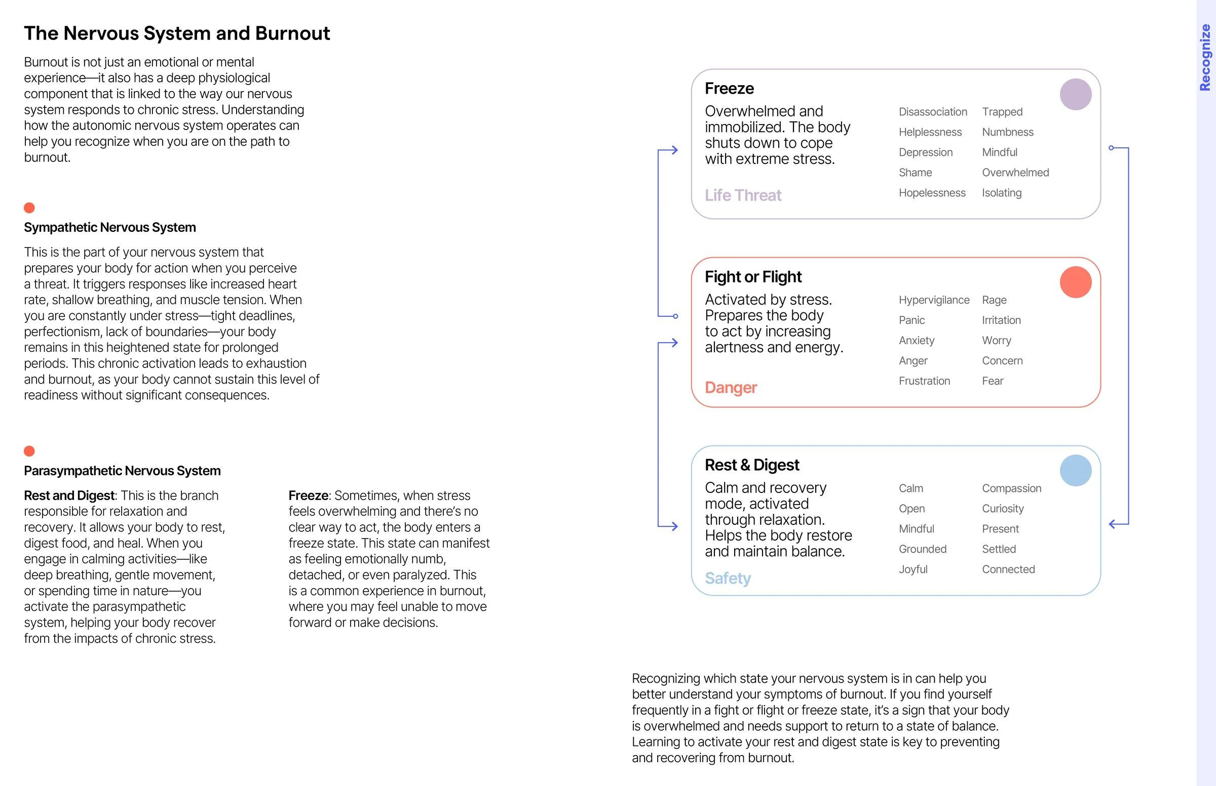 Burnout guide spread — recovery tools